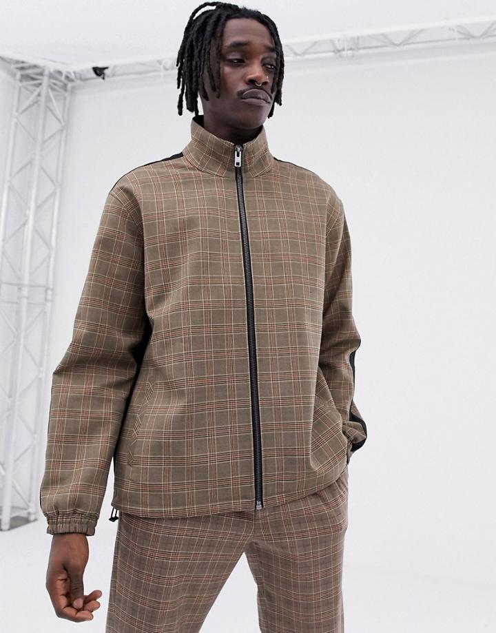 Mennace Zip Thru Jacket In Check - Stone