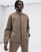 Mennace Zip Thru Jacket In Check - Stone