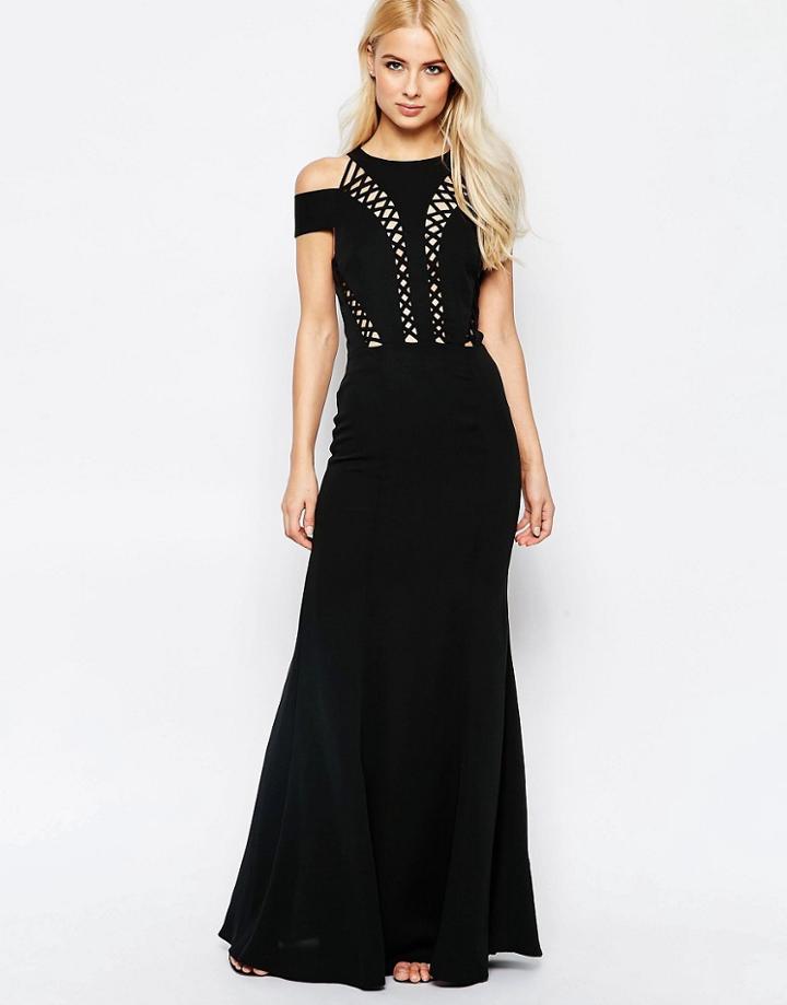 Jarlo Cold Shoulder Maxi Dress With Lace Detail - Black