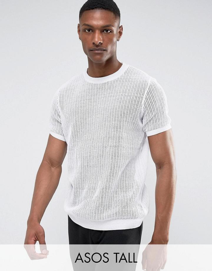Asos Tall Mesh T-shirt In White - White