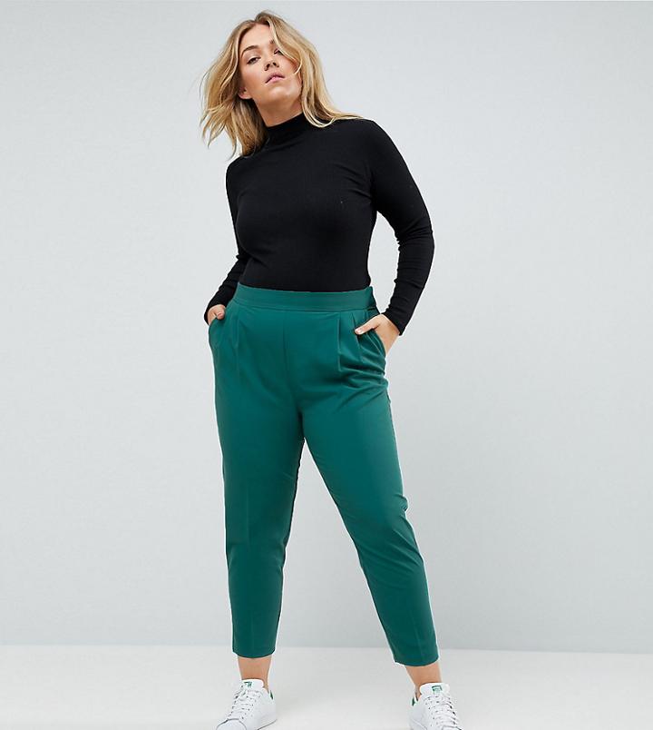 Asos Curve High Waist Tapered Pants - Green
