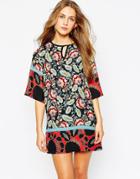 Mango Kimono Sleeve Shift Dress In Lotus Flower Print - Multi