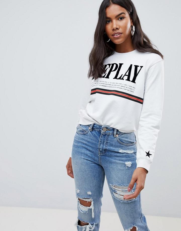 Replay- Replay Stripe Sweatshirt - White