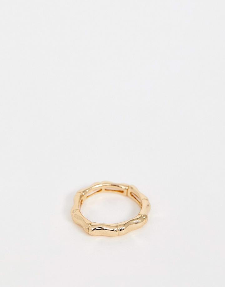 Asos Design Stretch Ring In Bamboo Design In Gold Tone - Gold