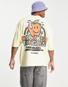 Crooked Tongues Oversized T-shirt With Apple Graphic Print In Yellow