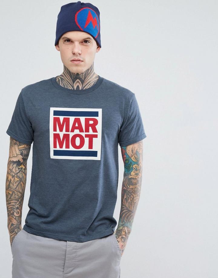 Marmot Linear Box Logo T-shirt In Navy Marl - Navy