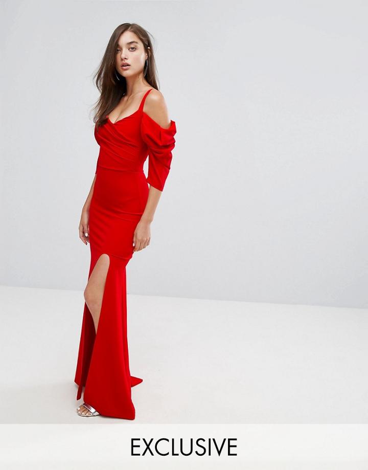 Tfnc Fishtail Maxi Dress With 80's Off Shoulder - Red
