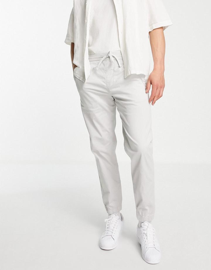 Pull & Bear Tapered Chino With Elasticized Waist In Gray