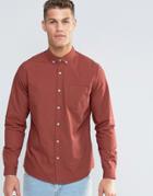 Asos Laundered Twill Shirt In Rust With Long Sleeves - Rust