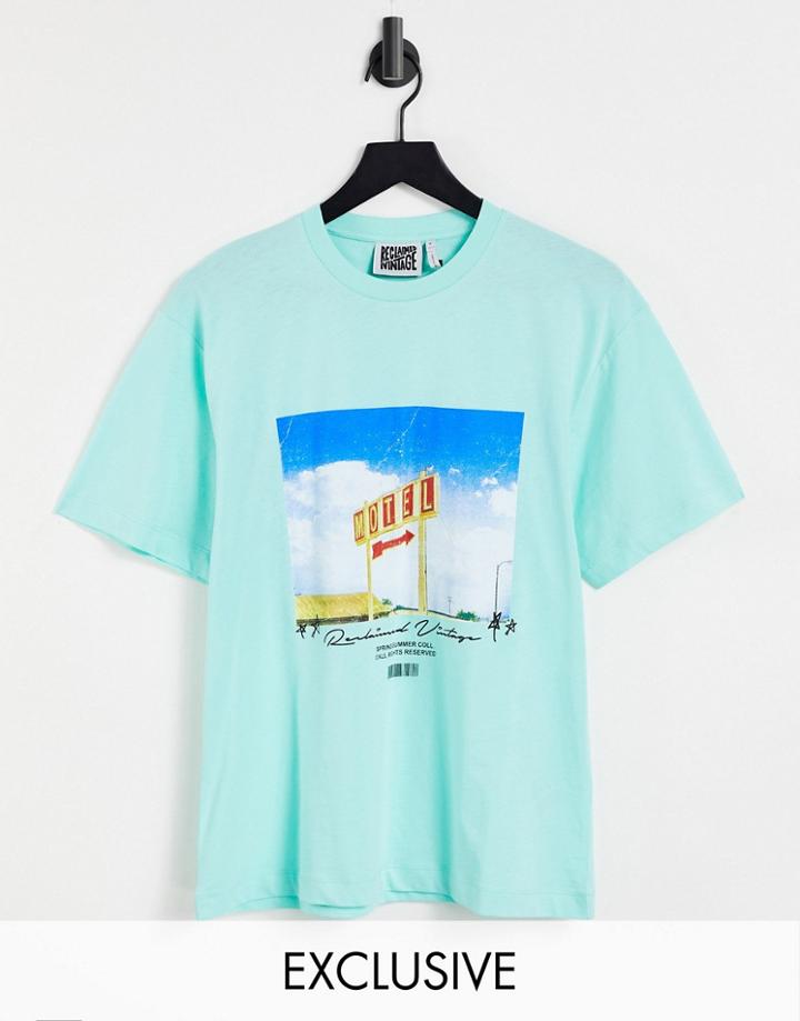 Reclaimed Vintage Inspired T-shirt In Blue With Scenic Front Print-blues