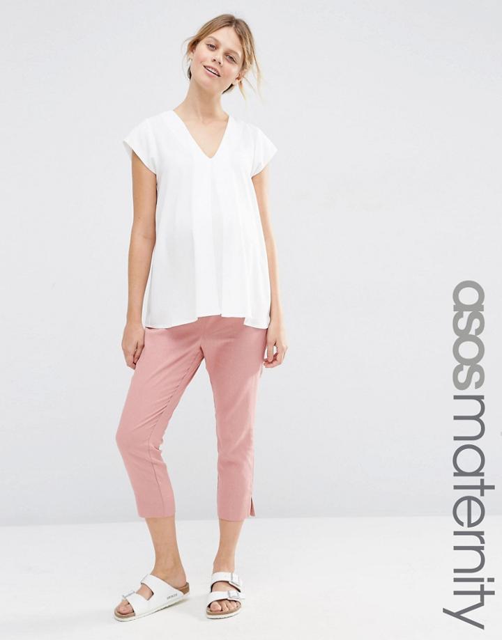 Asos Maternity Linen Crop Pant - Pink