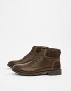 Original Penguin Leather Lace Up Boots In Brown - Brown