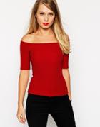 Asos Off Shoulder Top In Rib - Dark Red