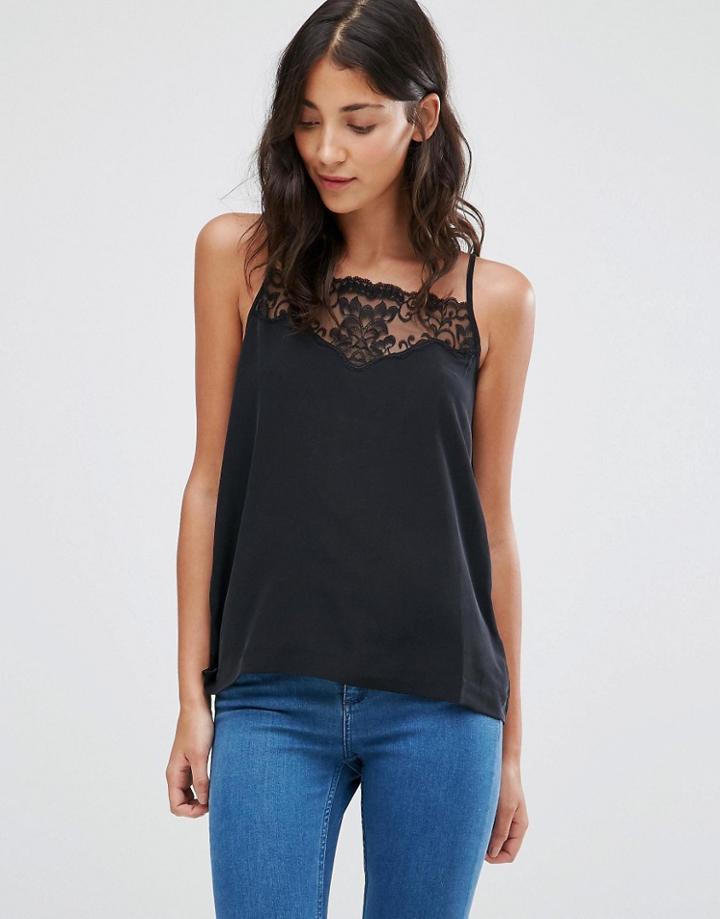 Selected Necta Silk Lace Insert Strappy Top - Black