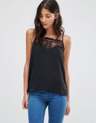 Selected Necta Silk Lace Insert Strappy Top - Black