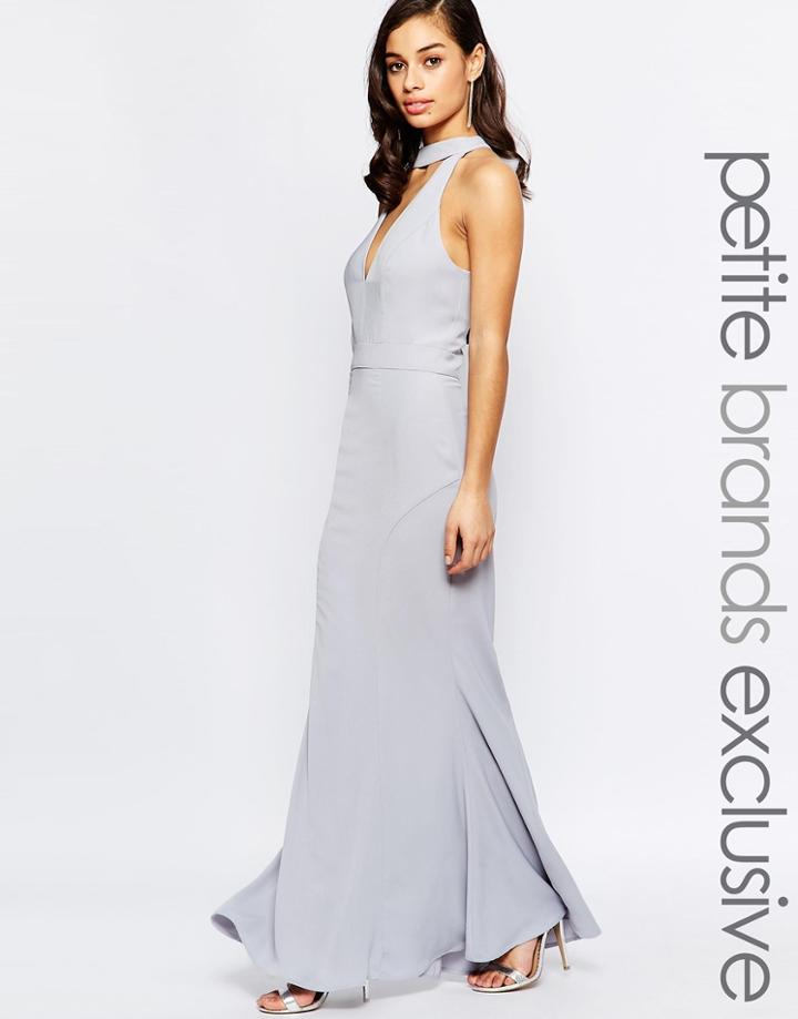 Jarlo Petite Cut Out Tie Neck Maxi Dress - Gray