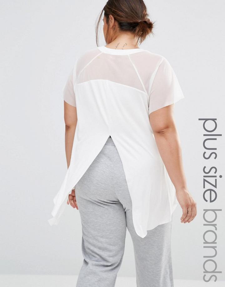Pink Clove Mesh Insert Split Back Jersey Top - White