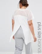 Pink Clove Mesh Insert Split Back Jersey Top - White