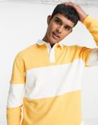 Topman Striped Rugby Polo In Yellow & White-multi