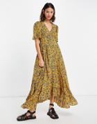 Topshop Mustard Ditsy Occasion Midaxi Dress-yellow