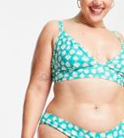 Peek & Beau Curve Exclusive High Leg Bikini Bottom In Green Sunflower Print