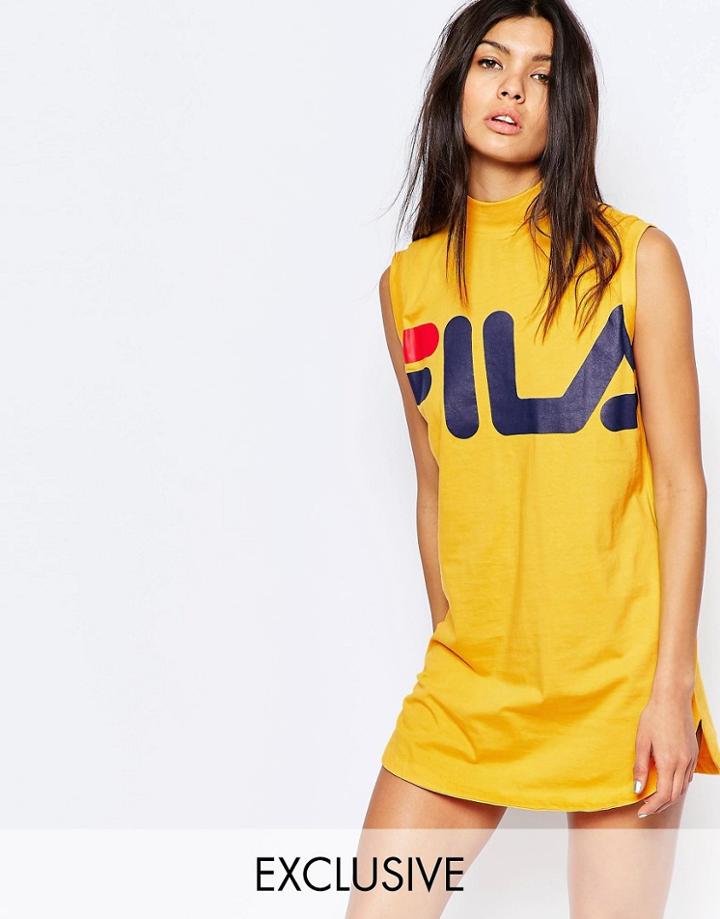 Fila Tank Dress With High Neck & Large Front Logo - Yellow