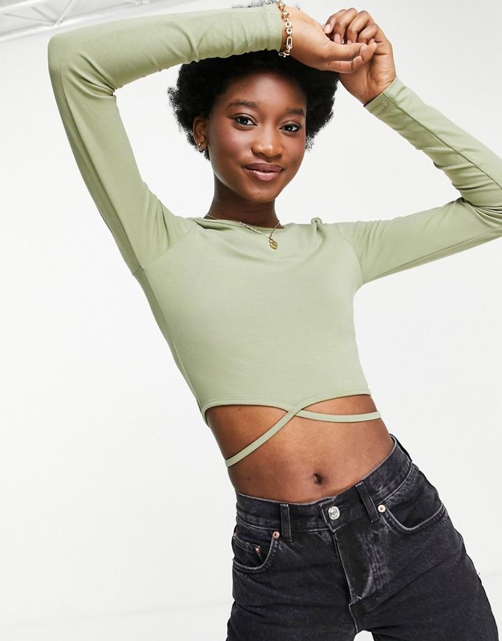 Stradivarius Wrap Detail Top In Olive Green