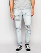 Asos Skinny Jeans With Extreme Rips In Bleached Wash - Light Blue