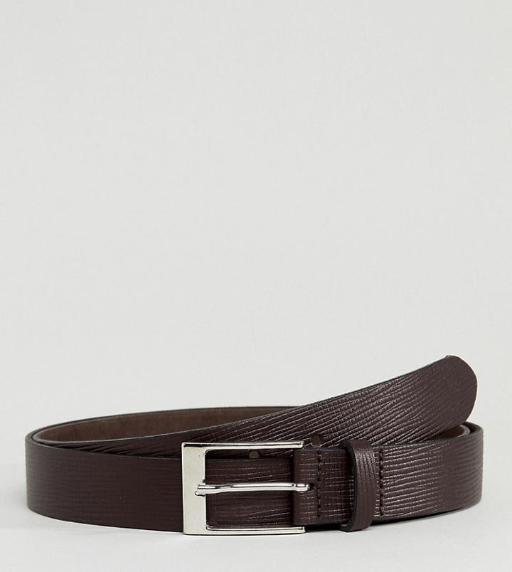 Asos Plus Smart Slim Belt In Brown Leather With Saffiano Emboss - Brown