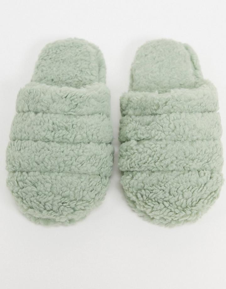 Asos Design Zoe Quilted Slider Slippers In Sage Green