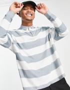 Asos Deign Oversized Polo T-shirt In Blue Stripe With Back Print-white
