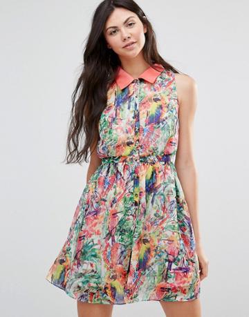 Yumi Digital Parrot Pring Dress - Multi