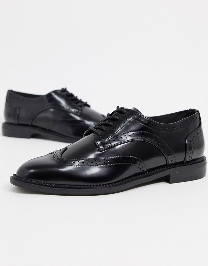 Asos Design More Flat Lace Up Shoes In Black