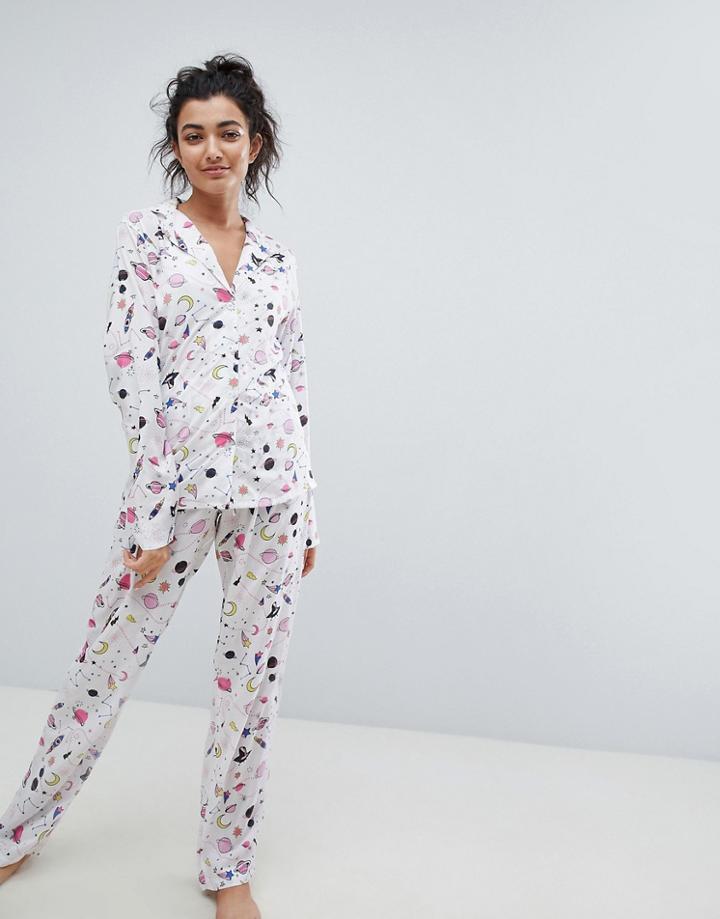 Asos Design Space Pants Set In 100% Modal - Multi