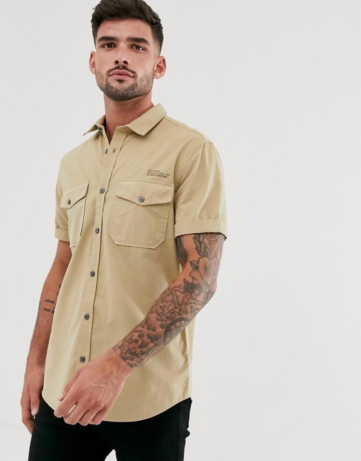 River Island Utility Shirt In Stone