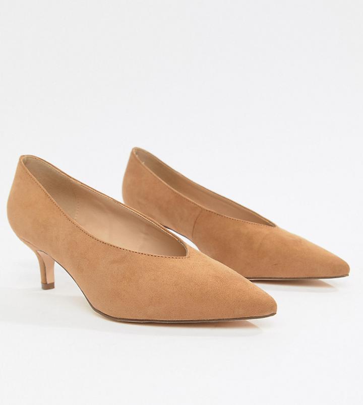 London Rebel Wide Fit Pointed Kitten Heels-beige