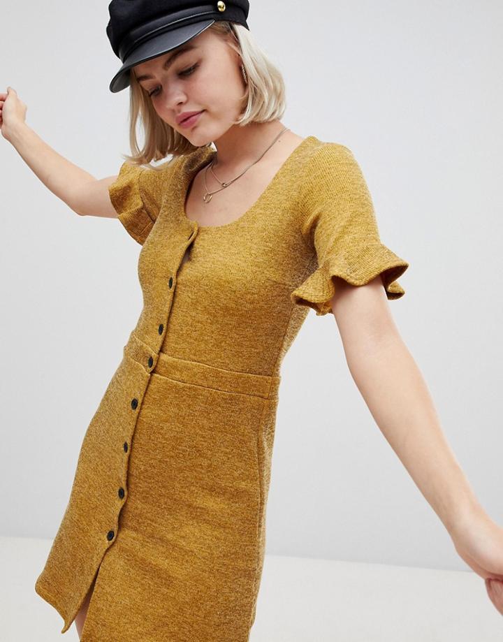 Nobody's Child Button Front 70s Mini Dress - Yellow