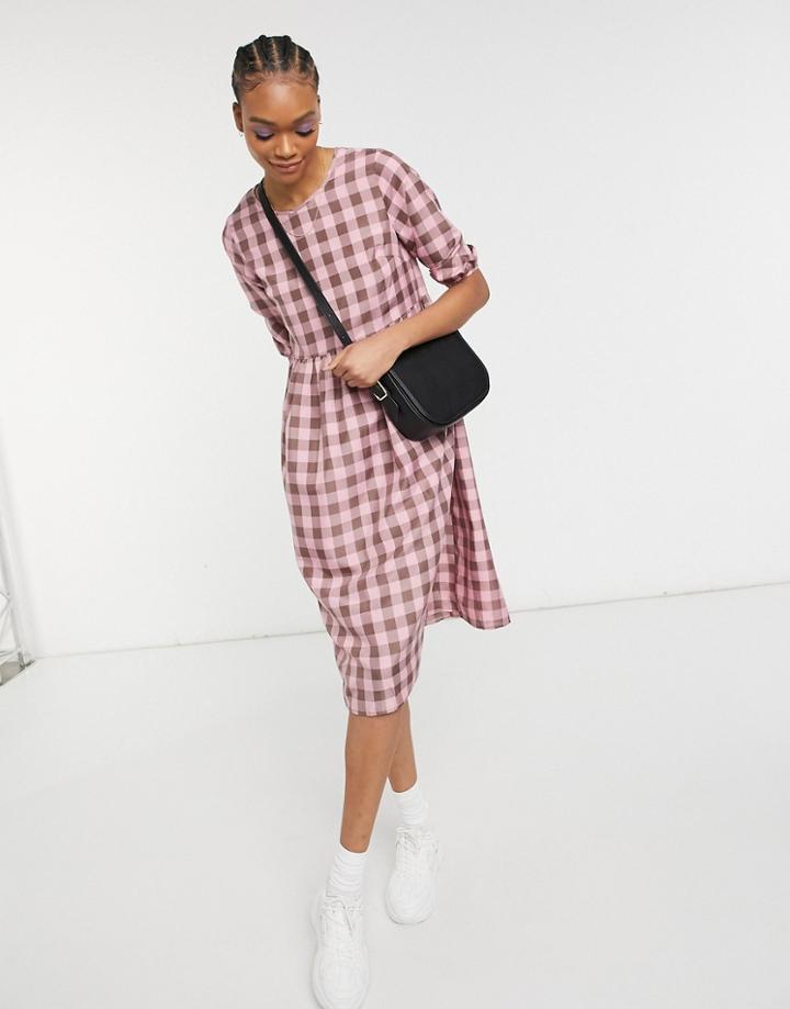 Urban Threads Oversized Check Midi Dress In Pink Gingham-multi