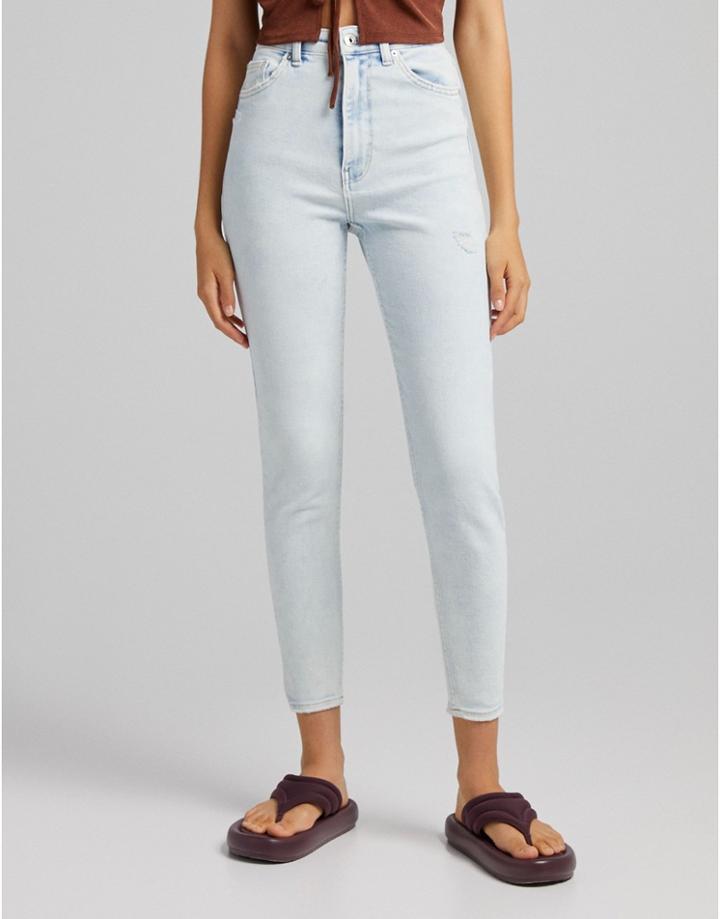 Bershka Super High Waist Skinny Jean In Bleach-blues
