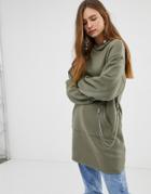 Bershka Longline Hoodie With Chain Detail In Green - Green