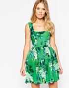 Asos Soft Skater Dress In Green Bouquet Floral - Print