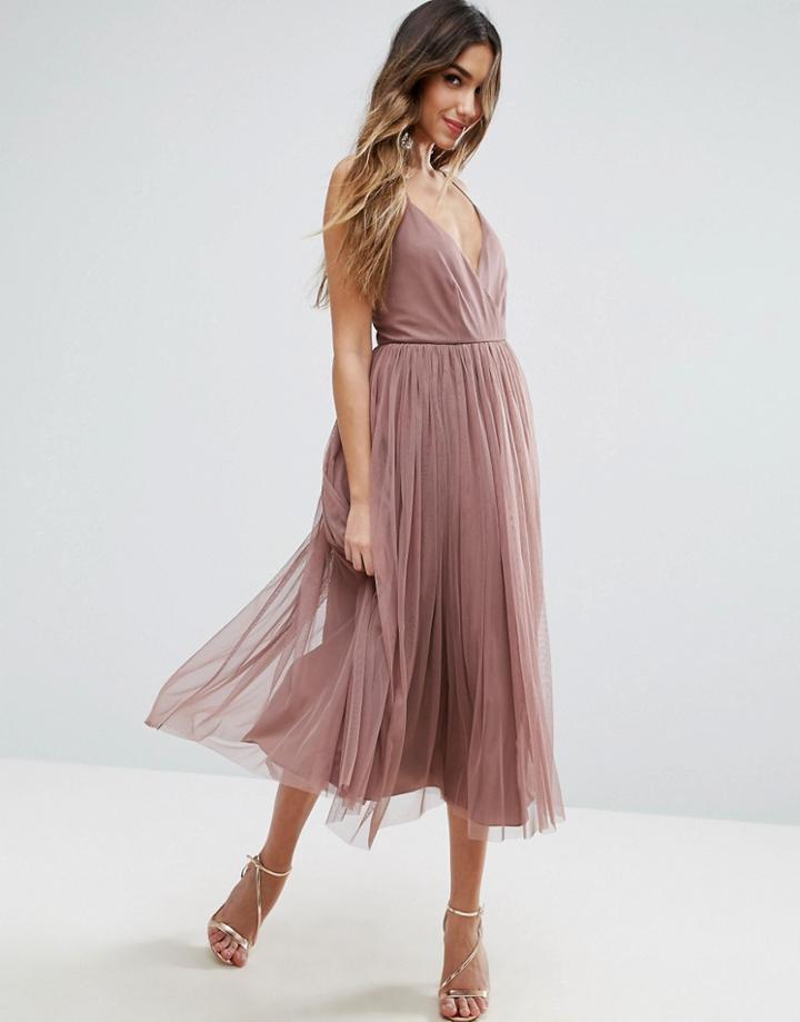 Asos Pinny Extreme Tulle Mesh Midi Dress - Purple