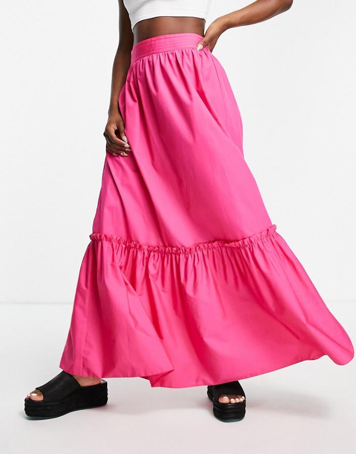Topshop Linen Tiered Maxi Skirt In Pink - Part Of A Set