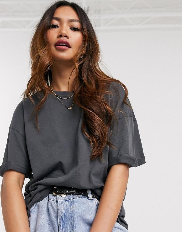 Pull & Bear Oversized Tee In Dark Gray
