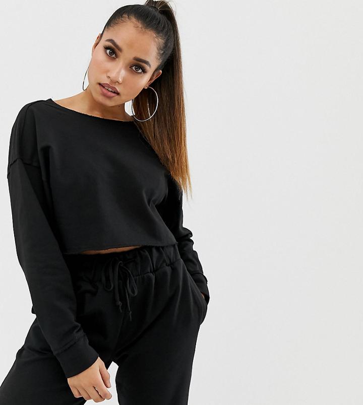 Asos Design Petite Lounge Mix & Match Raw Hem Crop Sweat-black