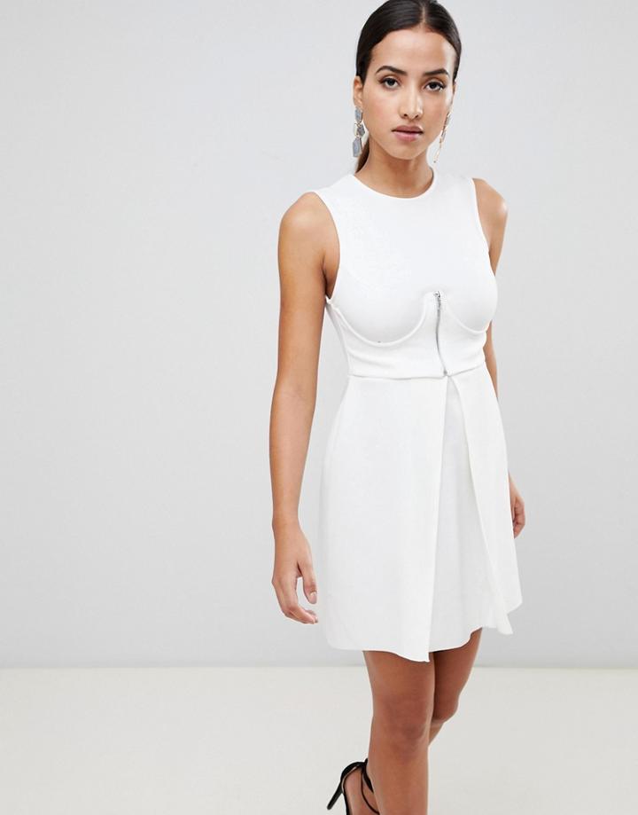 Asos Mini Scuba Skater Dress With Zip Corset-white