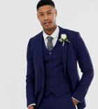 Asos Design Tall Wedding Skinny Suit Jacket In Blue Wool Blend Herringbone