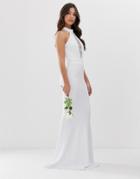 City Goddess Bridal Halterneck Fishtail Maxi Dress With Lace Detail-white