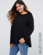 Asos Curve Top In Swing Shape With Long Sleeve - Black