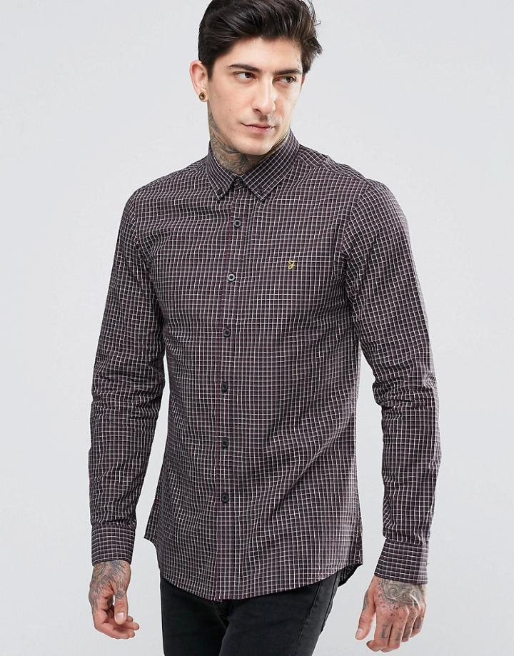 Farah Oxford Shirt With Yarn Dyed Check In Slim Fit Red - Red